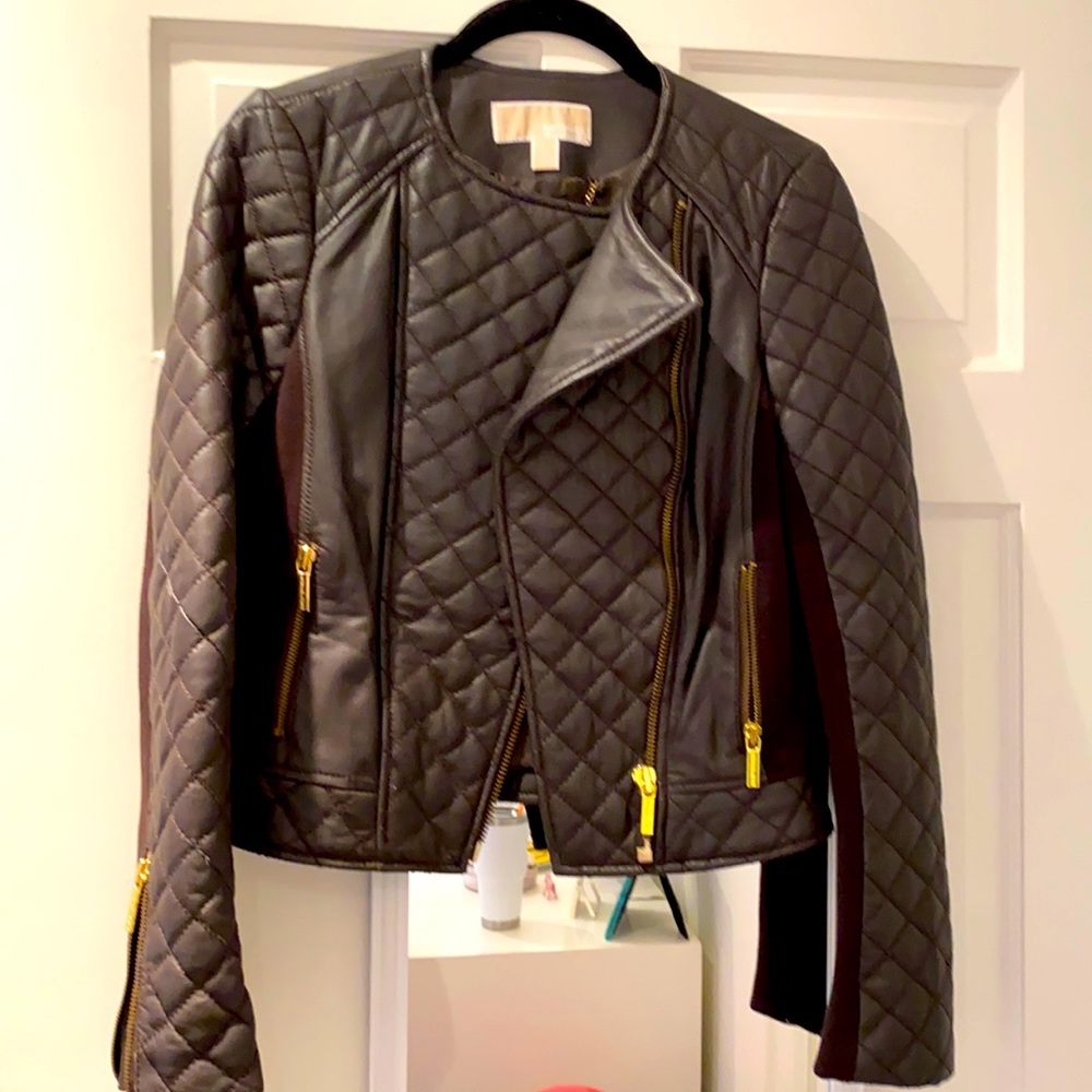 Michael Kors brown leather jacket, size XS
